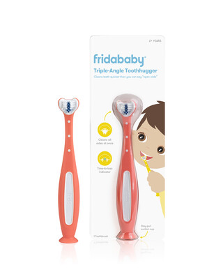 FridaBaby Triple-Angle Toothhugger Training Toothbrush for Toddler Oral Care with Blue Bristles, Pink